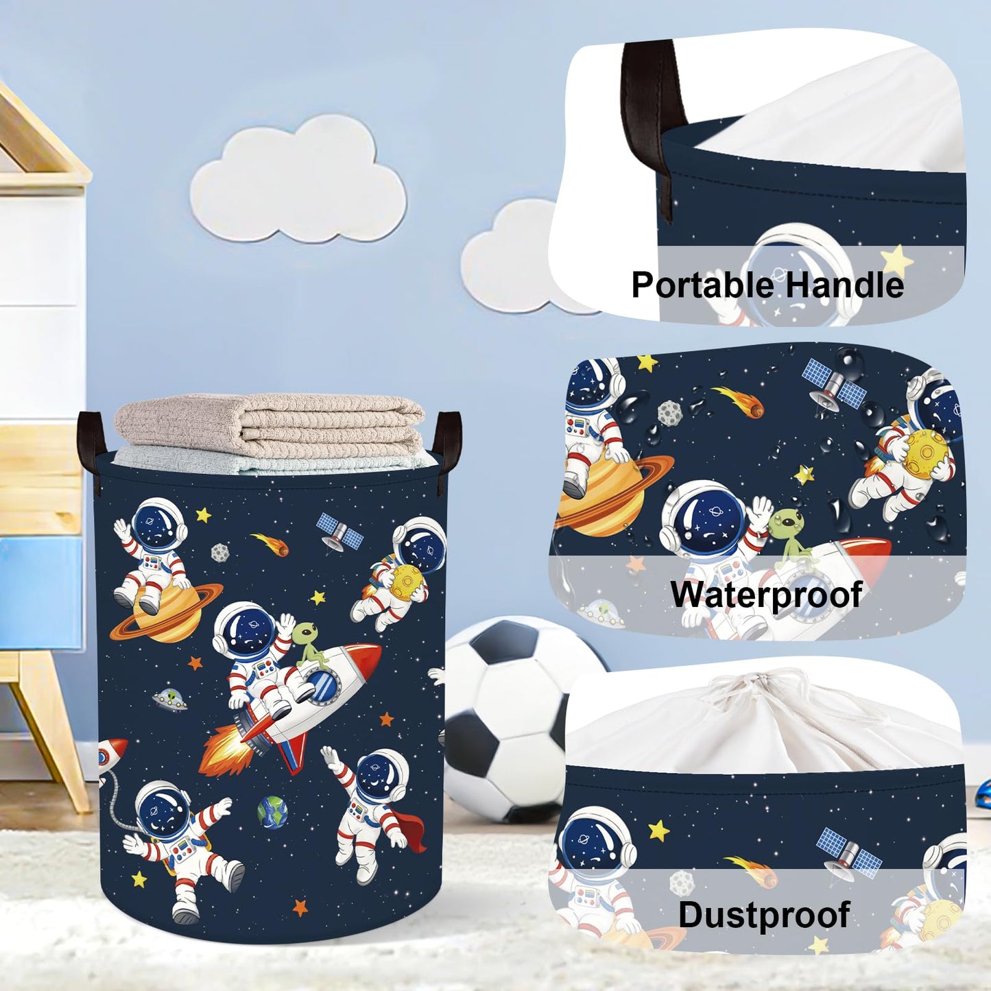 HUUMONSS Space Rockets Laundry Hamper Cartoon Astronaut Large Storage Basket Planet Collapsible Parents Organizer Boys Clothes Toy Bins for Bedroom, Bathroom, Alien, 63L