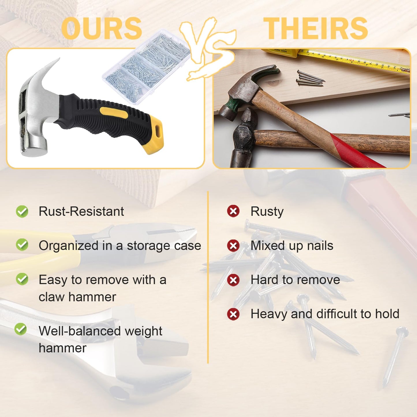 ALLWIN Nail Assortment Kit and 8oz Small Claw Hammer, 650 Pcs Small Nails, Picture Hanging Nails, Black, 0.671 kg