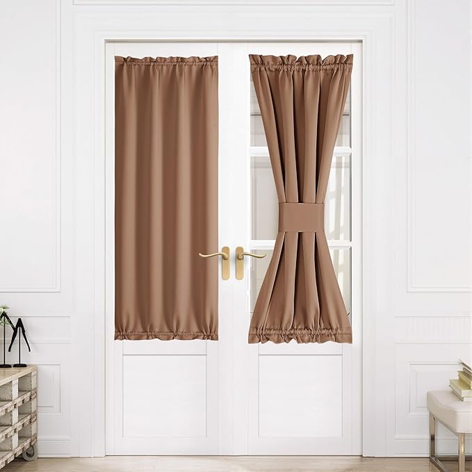 NICETOWN Blackout French Door Curtains, Privacy Door Curtains for Window, 30 X 64 Inch Room Darkening Blinds, Thermal Insulated Window Shades for Bedroom, 1 Panel, Cappuccino