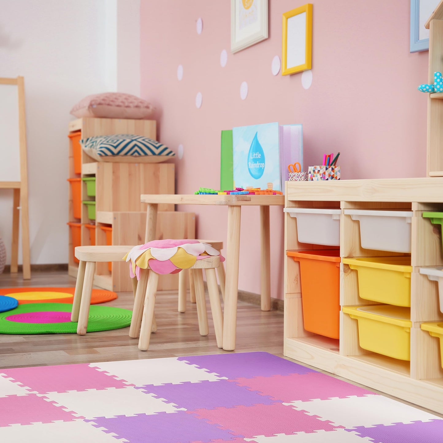 BalanceFrom 16-Pack 12x12 Inches EVA Interlocking Foam Play Tile Mat, Pink/Purple/Beige – 0.4-Inch Thick Non-Slip Puzzle Flooring for 16 Square Feet in Playroom, Nursery, or Playpen at Home