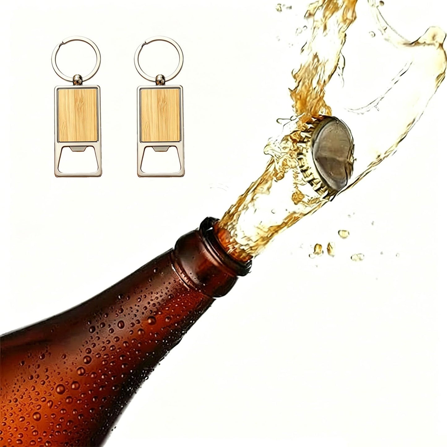 Frinnovan, 15 Pack Wooden Bottle Opener Keychains Blank Wood Openers Engraving Key Chains Tag for Engravable DIY Crafts (Rectangle 3)