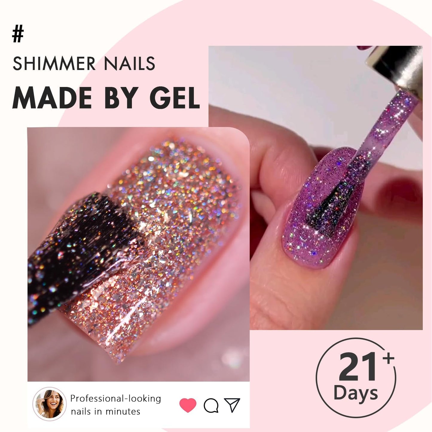KQueenest Glitter Black Press on Nails Almond Medium Length, Iridescent Shimmer Acrylic Fake Nails Press ons, Glossy Sparkly Glue on Nails Medium False Nails for Party Decoration 24 Pcs
