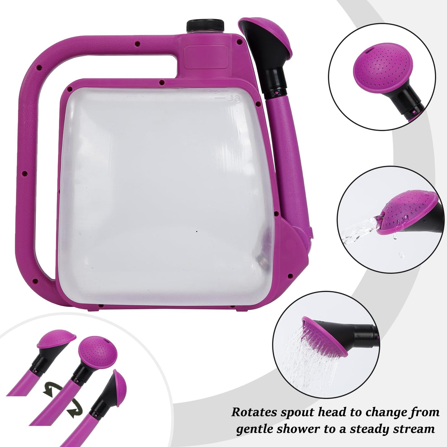 6L-Purple Foldable Watering Can with Rotating Nozzle & Long Spout for Plants, Indoor Outdoor Gardening, Clear Plastic