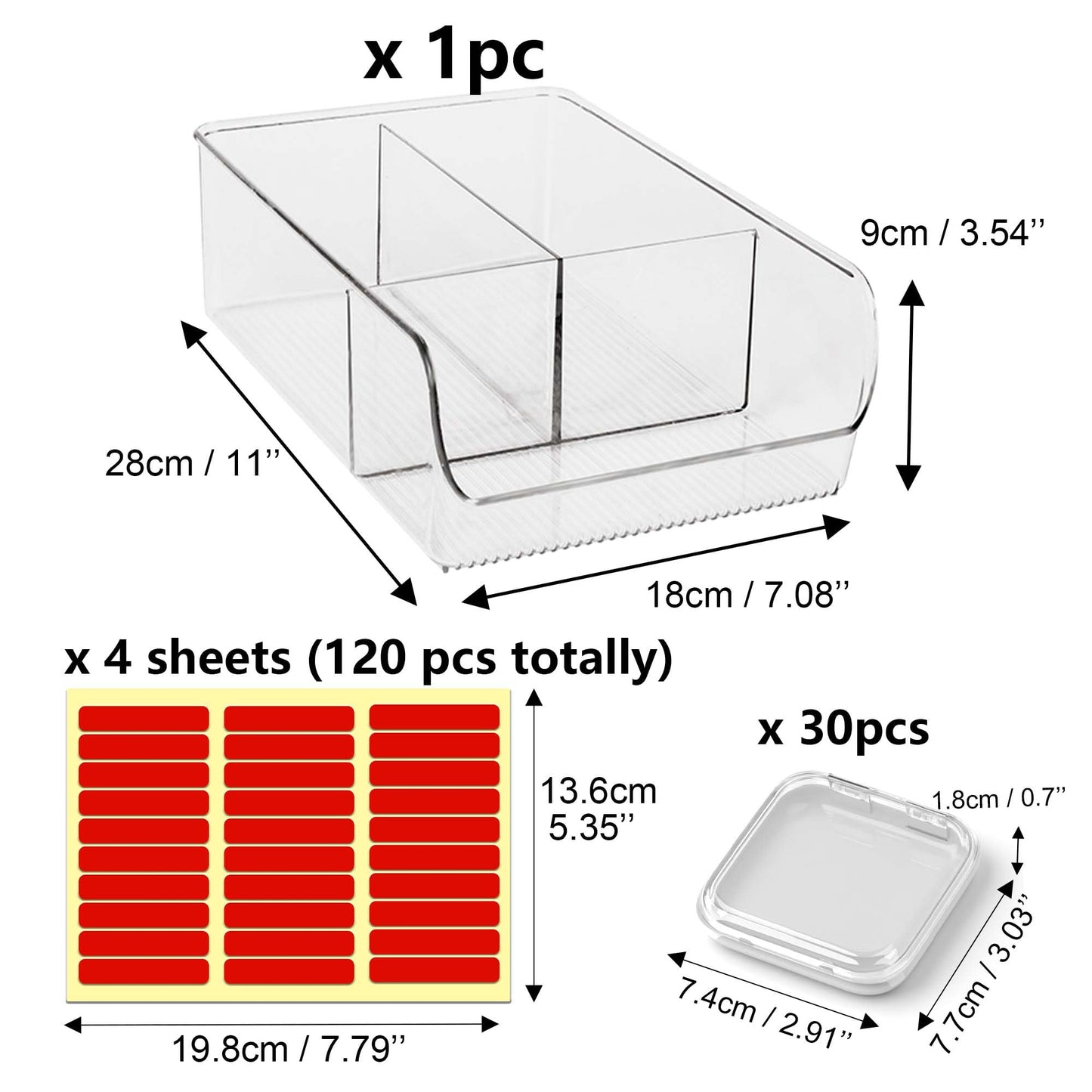 30 Pcs Press On Nail Storage Box Container False Nail Organizer Acrylic Display Case with a Large Stackable All-In-One Box and 120 Pcs Double Sided Adhesive Nail Display Tape (White)