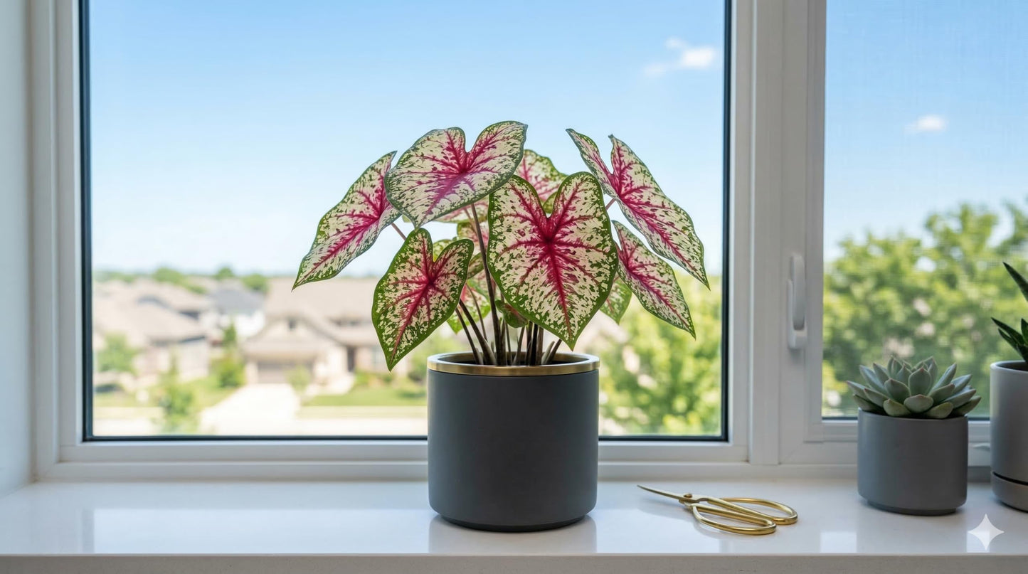 6 Wine Splashed Caladium Bulbs for Planting - Beautiful Spotted Leafs Stand Out - Perennial Hosta, Elephant Ears, Fancy (6 Bulbs)