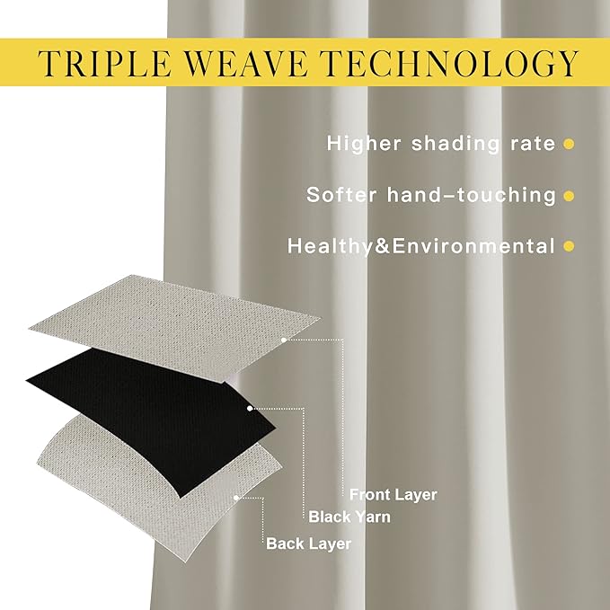 NICETOWN Blackout Natural Curtains for Bedroom - Window Treatment Thermal Insulated Grommet Solid Drapes Energy Saving Sound Reducing Room Darkening for Basement, 1 Pair, W46 x L54