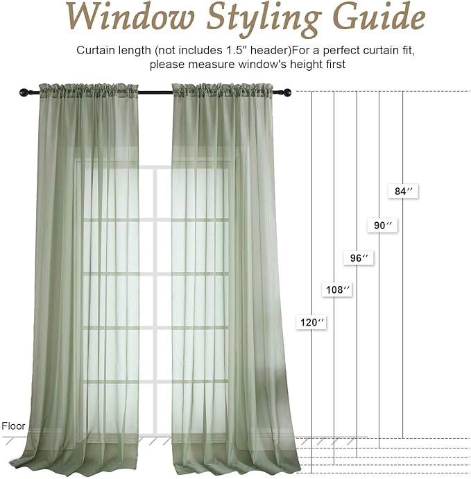 OVZME Sage Green Bedroom Curtains 2 Panel Sets 90 Inch Length, 59 Inch Extra Wide Light Filtering Light Weight Soft Window Treatment Panels for Study Room Living Room Guest Room, 59Wx90L Inches
