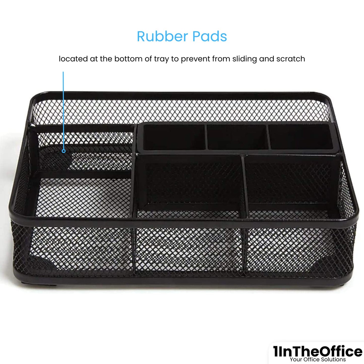 1InTheOffice Modern Minimalist Mesh Collection Desk Drawer Organizer, 7 Compartment, Matte Black