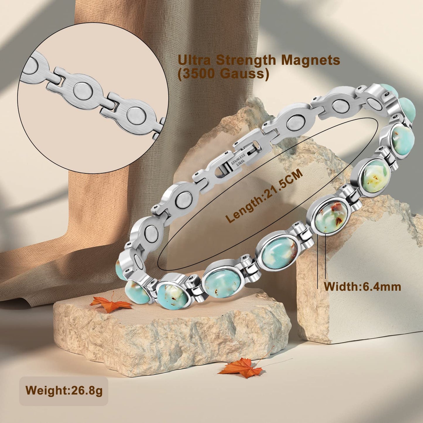 JEROOT Ultra Strength Magnetic Bracelet for Women | 3500-6000 Gauss Neodymium Magnets | Magnetic Therapy Jewelry with Adjustable Tool & Gift Packaging