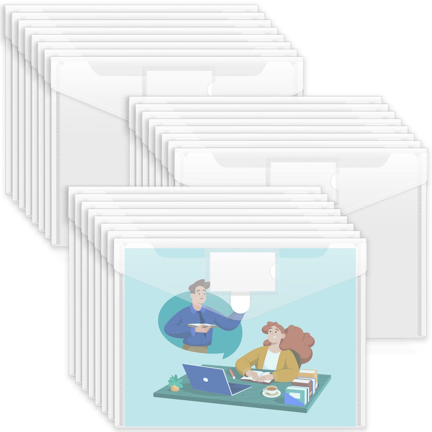 Sooez 24 Pack Plastic Envelopes Poly Envelopes, Clear Document File Folders US Letter A4 Size File Envelopes with Label Pocket for School Home Work Office Organization, Clear