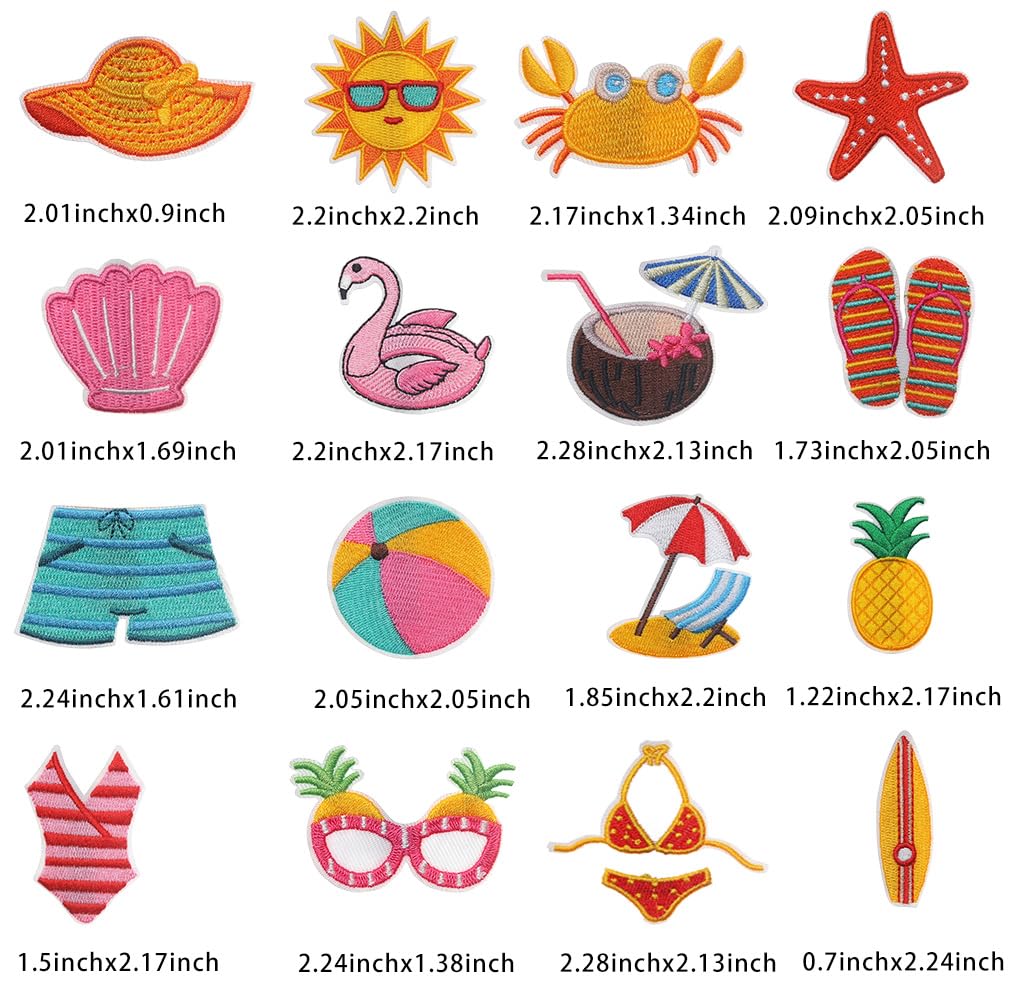 33 PCS Summer Iron on Patches Funny Beach Theme Bikini,Sunglasses,Hat,Coconut Embroidered Applique Sew on Patches for Backpacks,Pants,Clothes,Jeans,Bags,Jackets,Vests,Coat,Uniforms