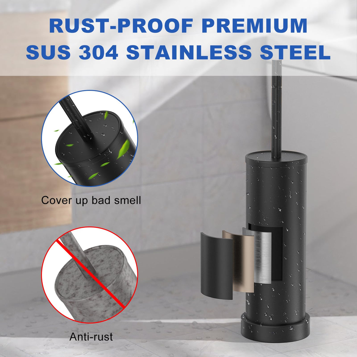 Black Toilet Brush and Holder Set