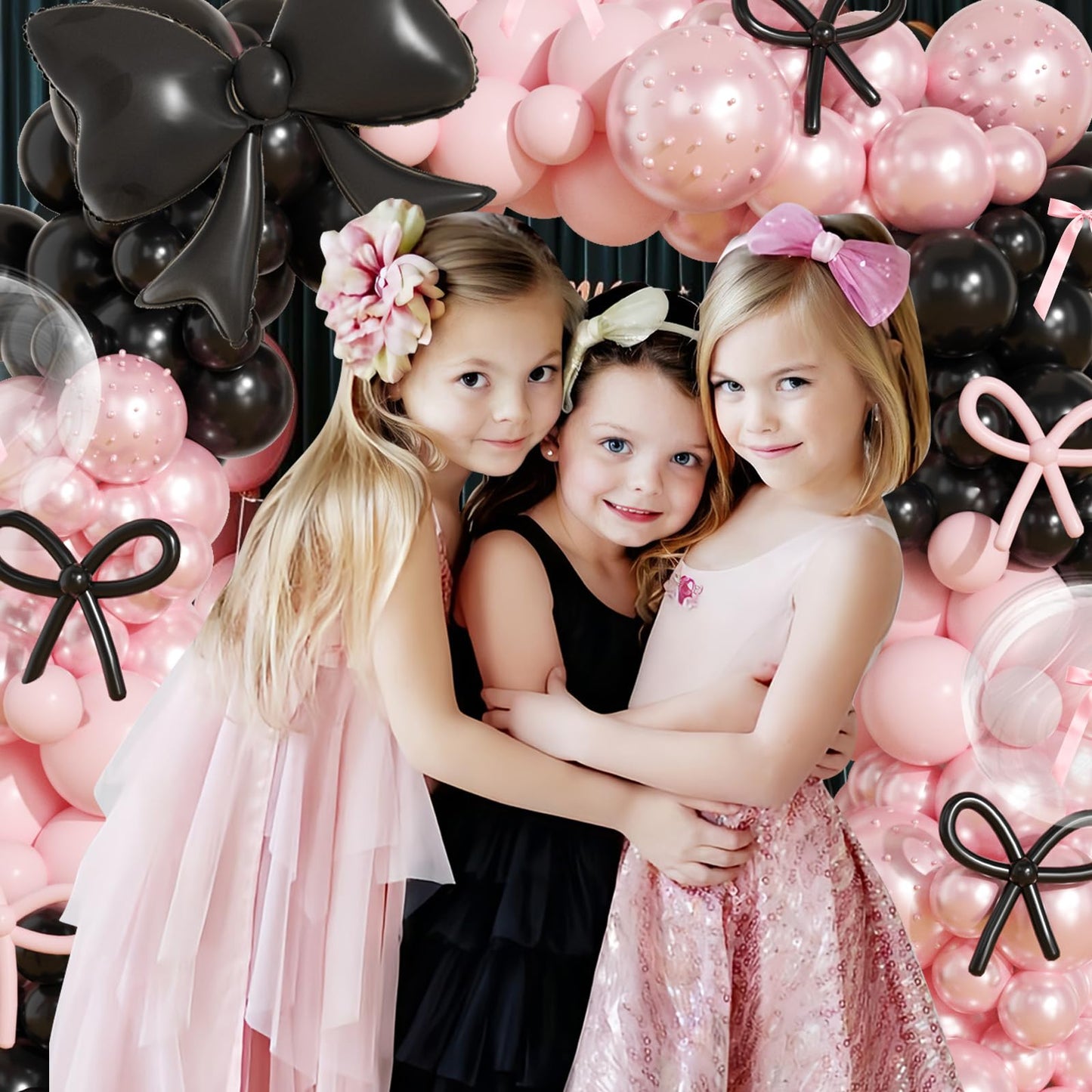 Pink and Black Balloons Arch Kit,189Pcs Pink and Black Birthday Party Decorations with Bow Foil Double Stuffed Pearl Pink Balloons Ribbon Pearl Stickers for Birthday Bachelor Bridal Baby Shower
