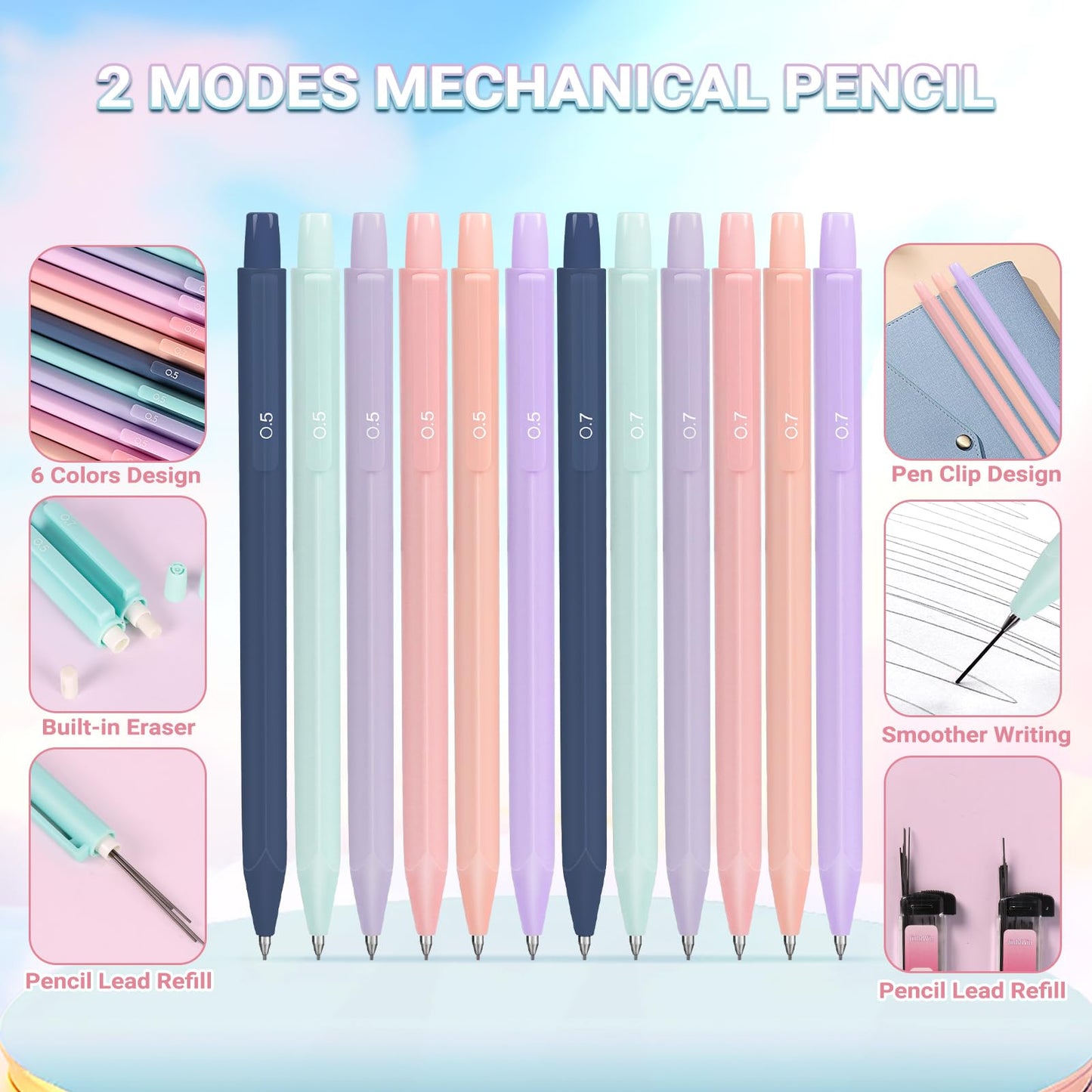60 Pcs Aesthetic School Supplies with Large Capacity Pencil Case, 5 Quick Dry Black Ink Gel Pens, 12 Color Pastel Highlighters, 6 Mechanical Pencil Set 0.5 & 0.7 mm, 7 Multi-Color Index Sticker-Blue