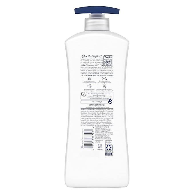 Vaseline Intensive Care Body Lotion Advanced Repair Unscented 4 ct for Dry Skin with Ultra-Hydrating Lipids and Vaseline Jelly 20.3 oz