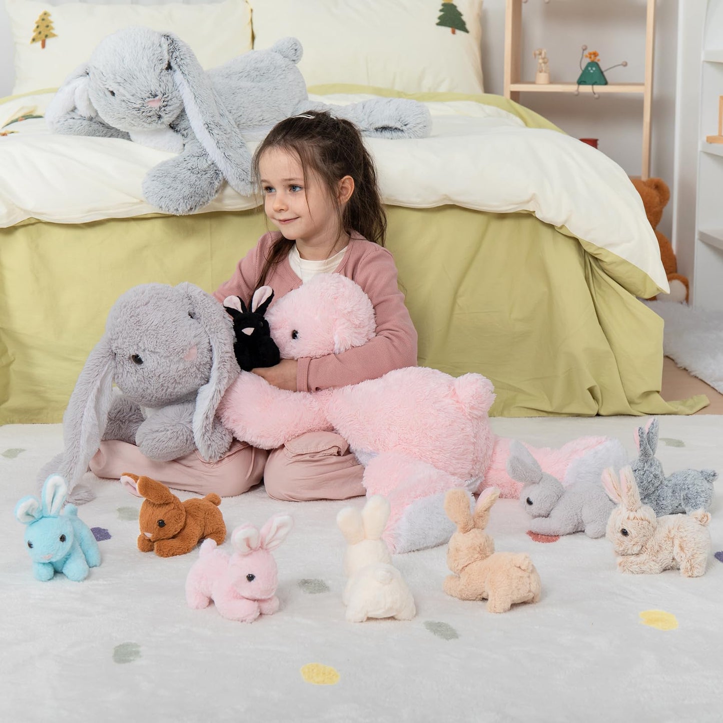 MaoGoLan 4Pcs Easter Bunny Stuffed Animals with 3 Babies Inside, 24" Soft and Cuddly Giant Rabbit Plush, Easter Stuffed Bunny Gift for Kids,Boys,Girls