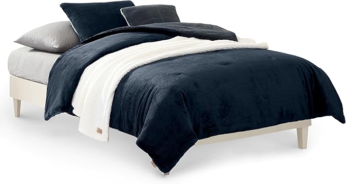 UGG Remina Twin Comforter Set 4 Piece Bed in a Bag with Throw Blanket, Decorative Pillow, Sham, and Reversible Comforter Hypoallergenic Washable College Dorm Bedding, Twin XL, Navy Blue
