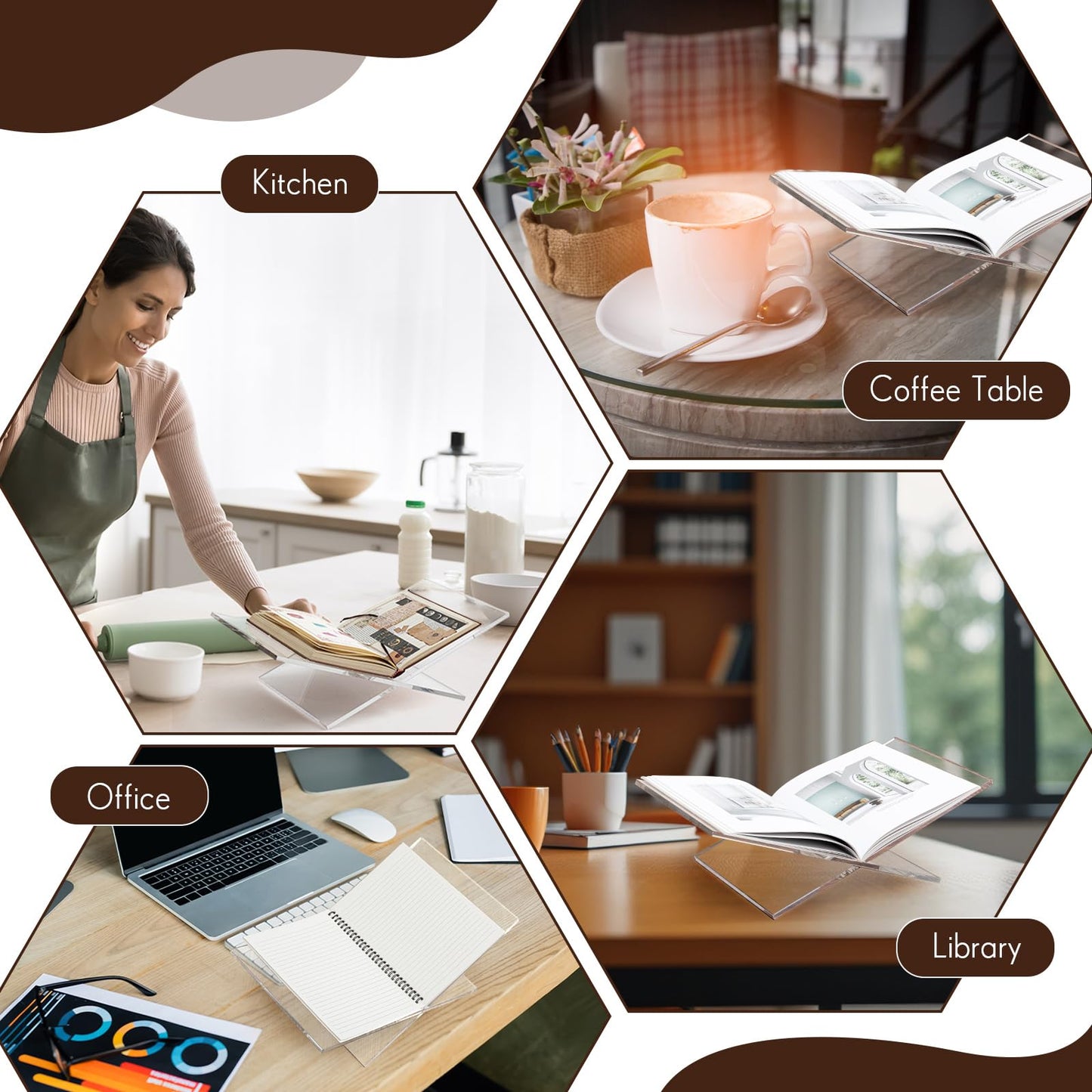 Quzzil Large Acrylic Book Stands 15.8" x 9.5" x 5.4" Thicken Book Holder for Display Reading Open Coffee Table Stand for Cookbooks, Bible, Quran, Art, Magazines(Clear)