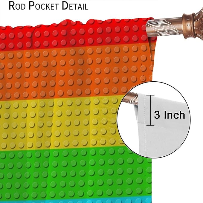 Colorful Building Block Toy Curtain Rod Pocket Children's Nursery Rainbow Contour Plastic Toy Brick Geometric Print Pattern Curtain Boys Girls Bedroom Playroom 2 Panels 63x72in
