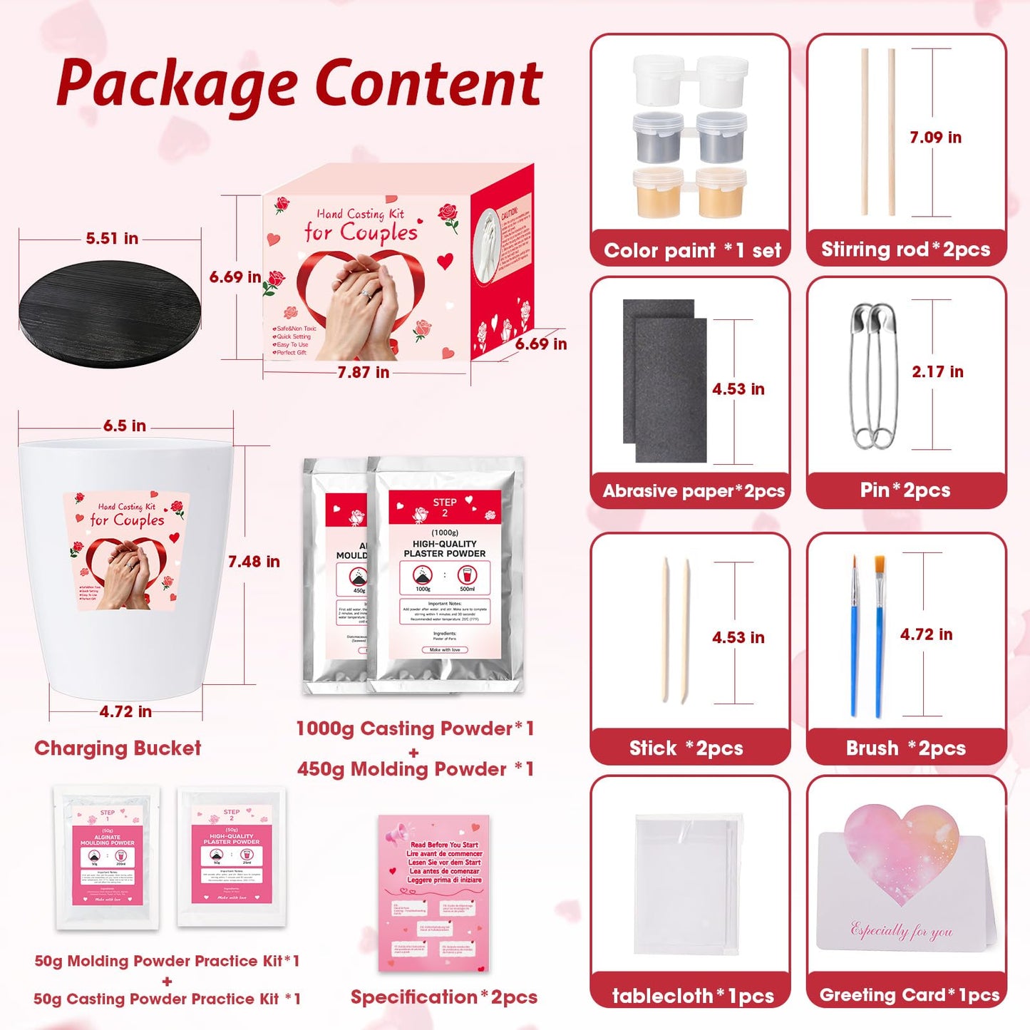 Noosuna Hand Casting Kit for Couples with Base & Paints, Practice Kit, Hand Mold Kit Couples Perfect for Anniversary, Birthday, Romantic Date Night DIY, Unique Gifts for Boyfriend and Girlfriend