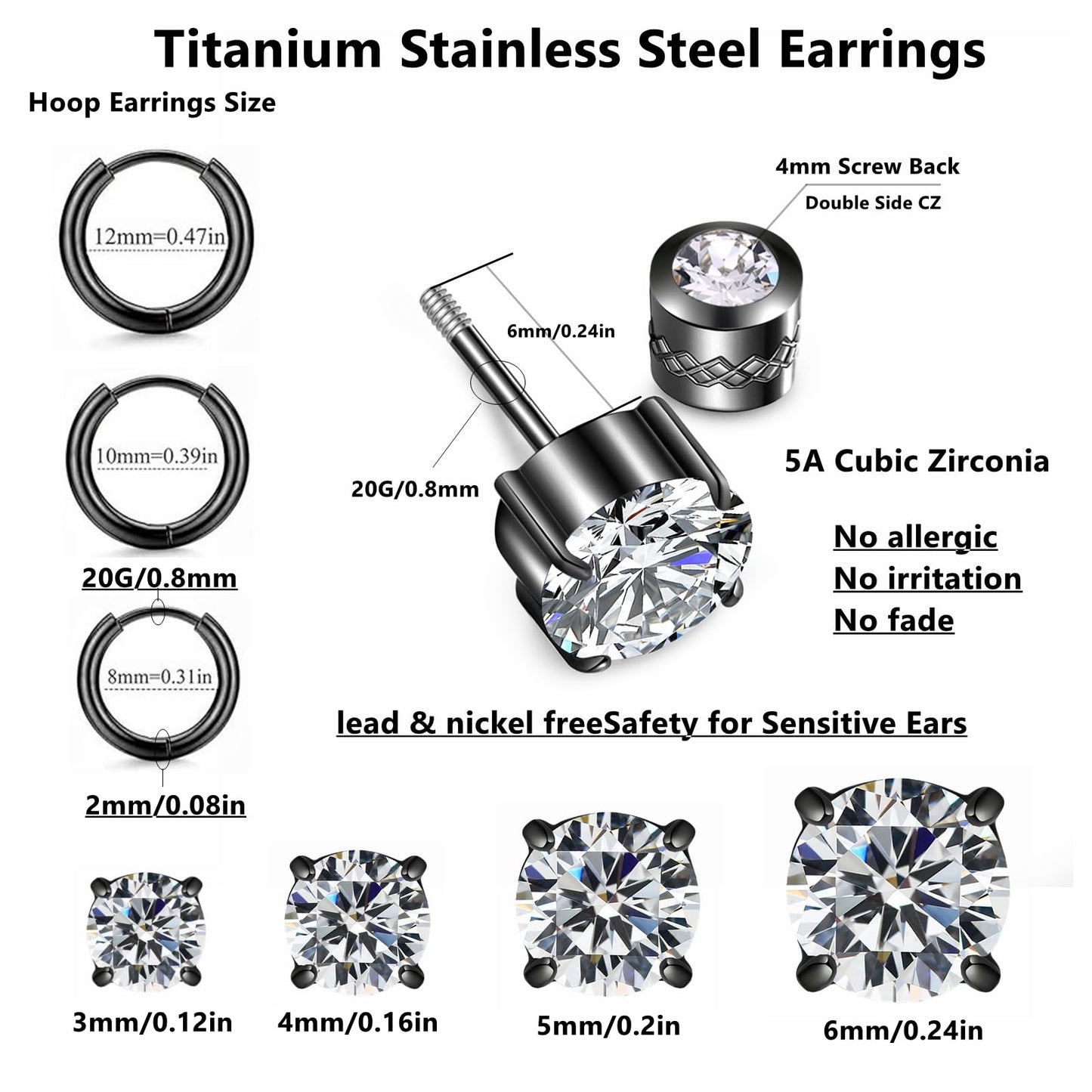ZQGOFPT 7 Pairs 𝐓𝐢𝐭𝐚𝐧𝐢𝐮𝐦 𝐒𝐜𝐫𝐞𝐰 𝐁𝐚𝐜𝐤 Earrings for Women Men, 𝐒𝐮𝐫𝐠𝐢𝐜𝐚𝐥 Stainless 𝐒𝐭𝐞𝐞𝐥 Hoop Huggie 𝐄𝐚𝐫𝐫𝐢𝐧𝐠𝐬 Rainbow 5A 𝐂𝐮𝐛𝐢𝐜 𝐙𝐢𝐫𝐜𝐨𝐧𝐢𝐚 Stud Earrings Set Multiple Cartilage 𝐏𝐢𝐞𝐫𝐜𝐢𝐧𝐠 Sleeper Jewelry for