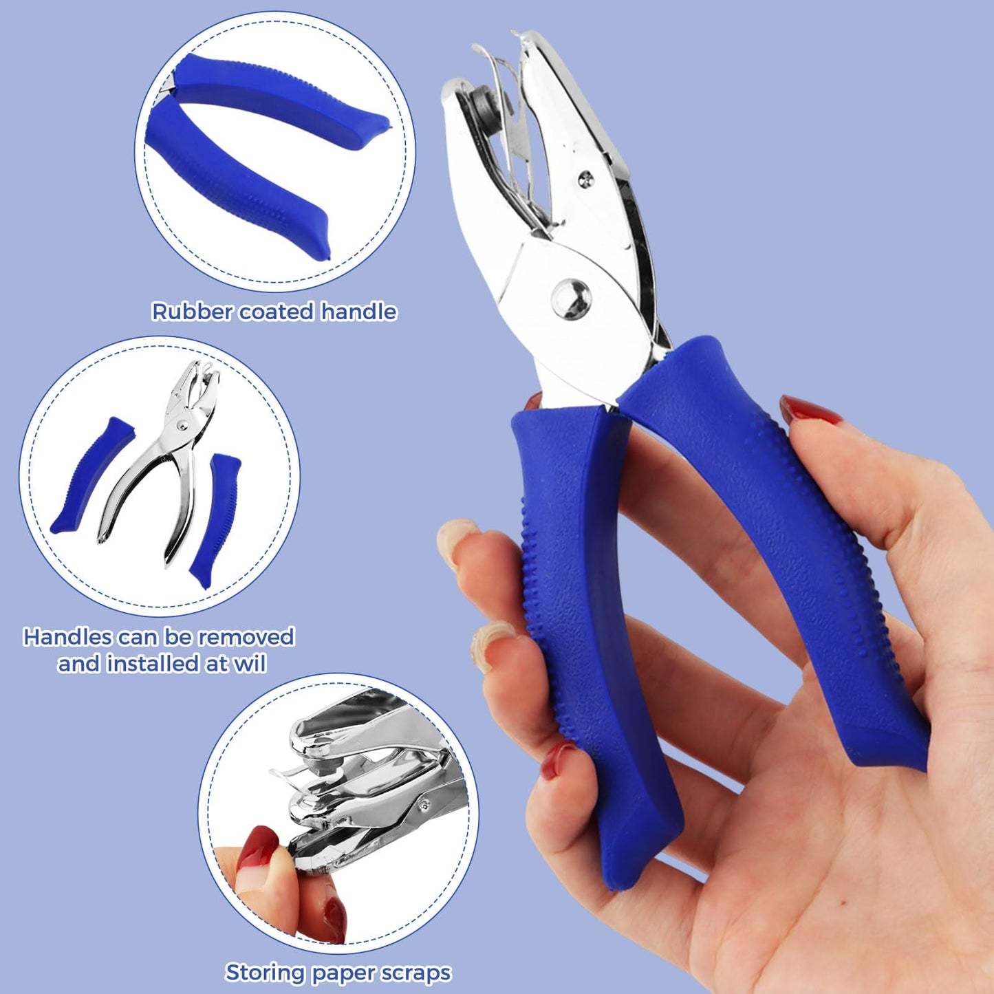 7-Pack Craft Hole Punch Set, Metal Single Hole Puncher with Soft-Grip Handles, 1/4" & 3/16" Multi Shapes for Scrapbooking, Card Making, Office Binder & DIY Crafts