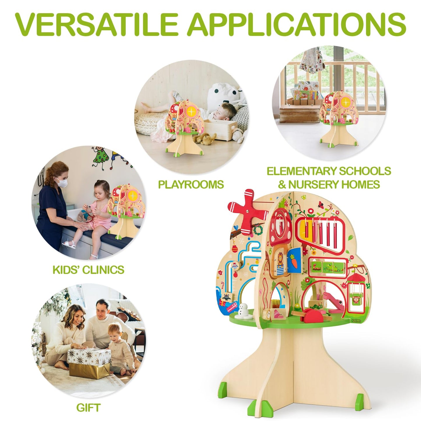 Monläurd® Montessori Wooden Tree Activity Center, Sensory Table & Busy Board for Toddlers 1-3, 4-Season Learning Activity Cube for Playroom & Daycare