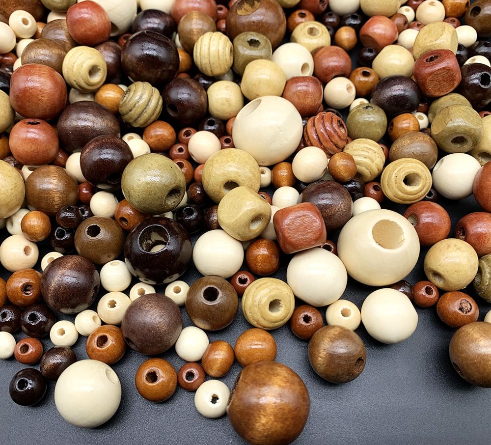 520pcs Wooden Beads for Jewelry Making Adults, Assorted Wood Beads for Jewelry Bracelets Necklace Earring Making DIY Craft Project