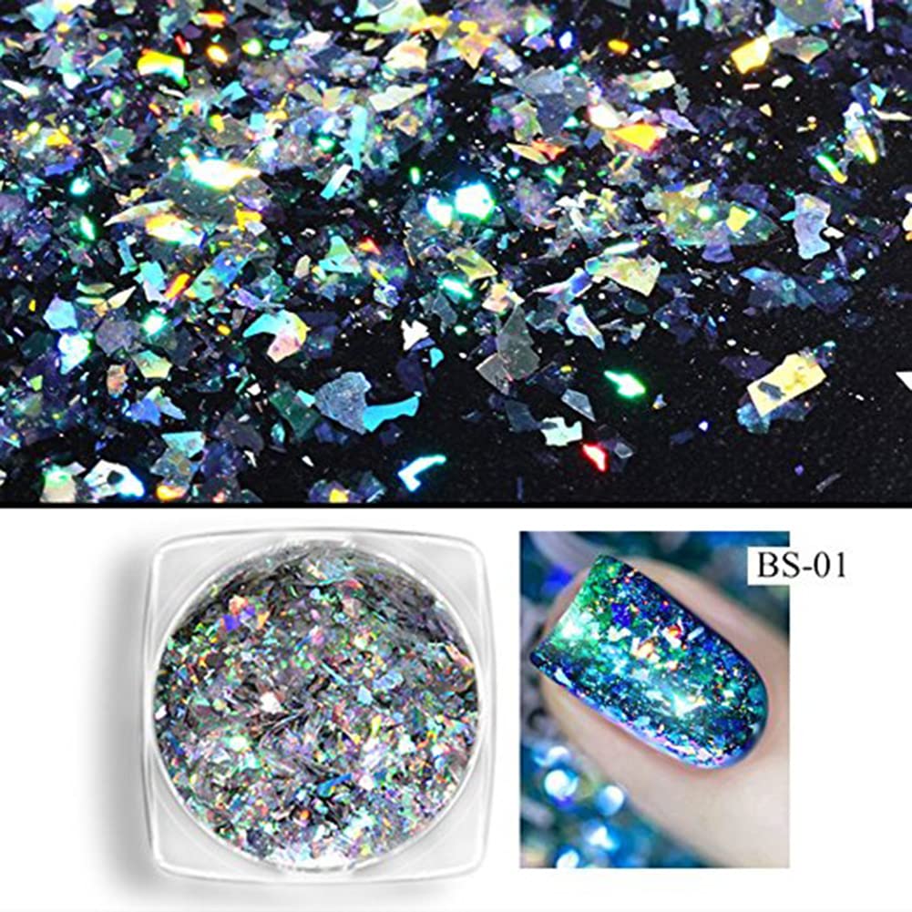 Mesiyun Nail Art Chameleon Sequins Laser Glitter Holographic Flakes Paillette 3D Galaxy Mirror Powder 3 Boxes