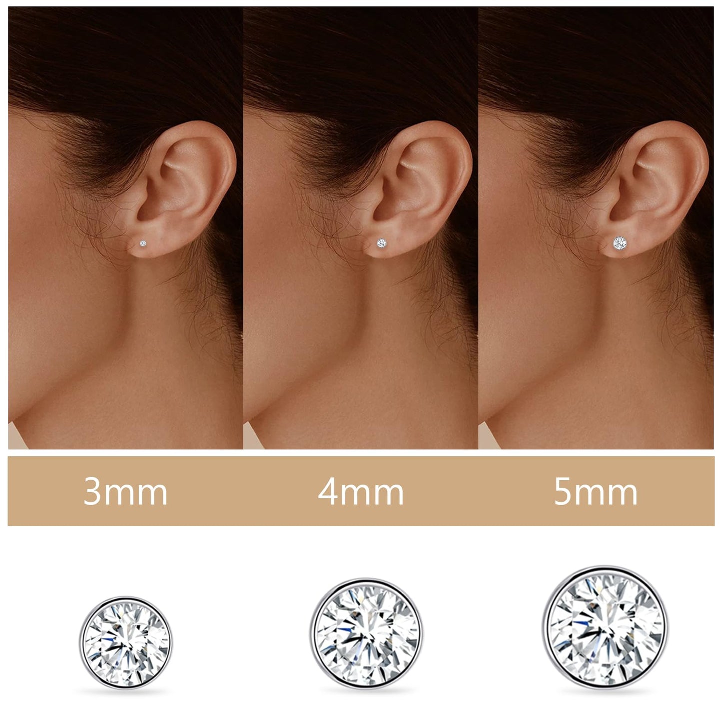 Limerencia Titanium Stud Earrings, Hypoallergenic, Cubic Zirconia, Round, Bright/Princess-Cut, Square/Ball, 5mm, Butterfly Clasp, for Women and Men