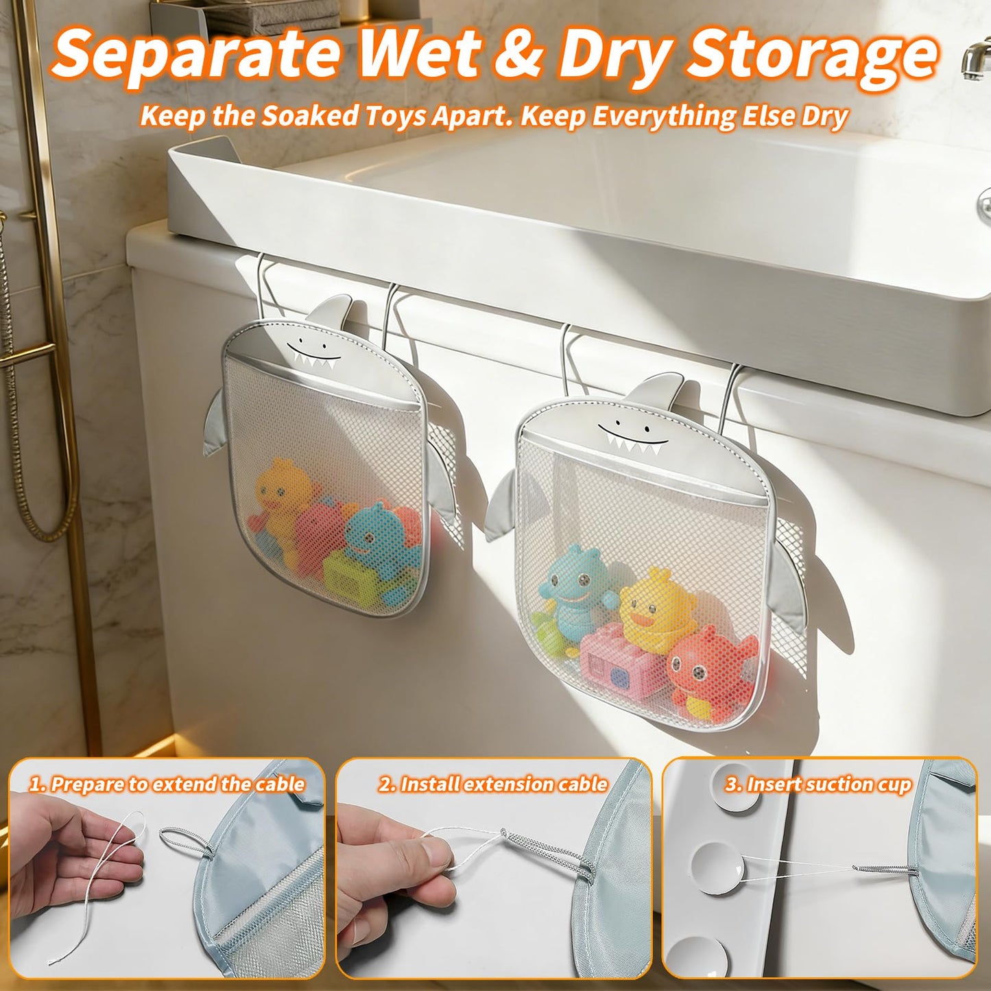 Grihmzo Extra-Long 31.5 Inch Bathtub Splash Guard for Kids,2 Storage Pockets Large Capacity Bath Toy Caddy Holder,Silicone Water Shield Prevent Bathroom Spills