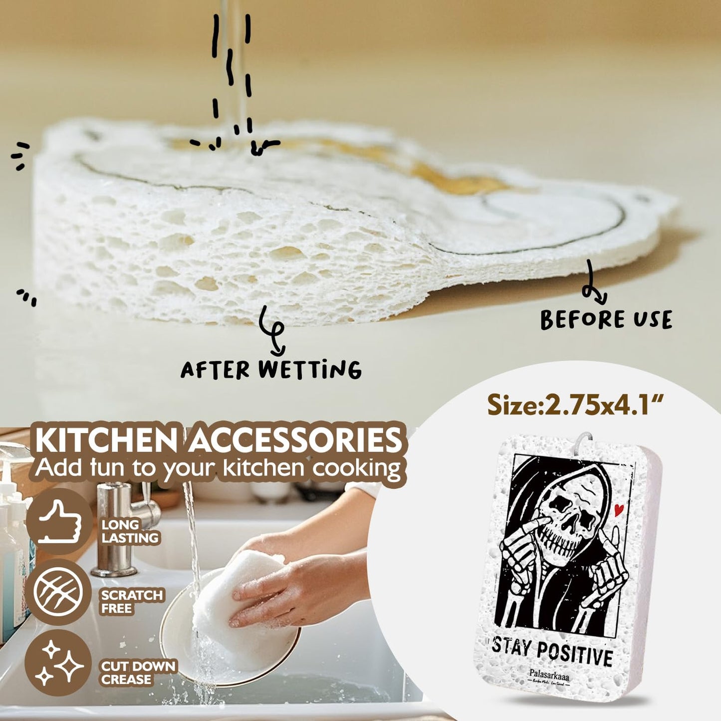 Skull Engraved Bamboo Spoons Cooking Set - 6 Pcs Goth Kitchen Tools, Unique Gifts for Women Dark Aesthetic Lovers, Edgy Home Decor for Halloween Housewarming Birthday Alternative Style