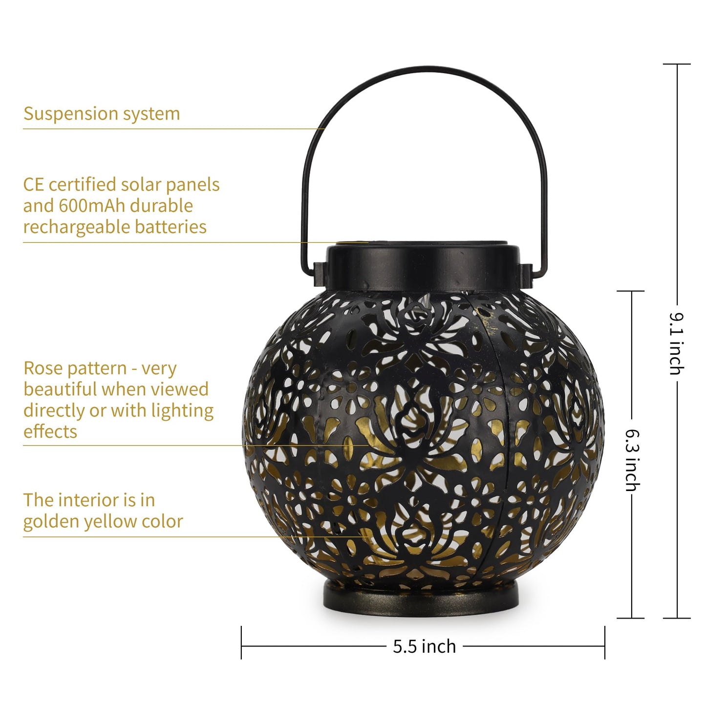 LUZ DEL Gifts 2 Pack Solar Lanterns Outdoor Gifts, Garden Decor Elegant Rose Pattern, IP44 Waterproof Hanging Solar Lights Outdoor Decorative for Garden, Patio, Pathway, Yard, Porch - Ideal Gift