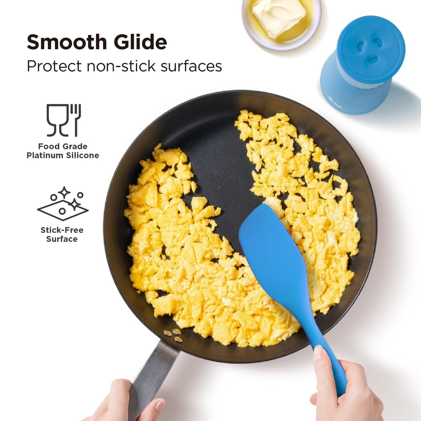 Kitchen Mama WaltzGrip Platinum Silicone Scraping Spatula: Heat Resistant, Seamless, Non Stick for Frying Pan Cookware, Safe, Flexible Bowl Scraper - Ideal for Mixing, Baking, Stirring (Blue)