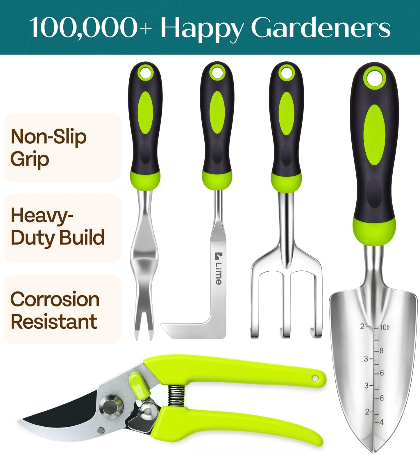 GROWIT Heavy Duty Gardening Tools - Gardening Gifts for Women, Men, Mom, Dad - Durable, Ergonomic Garden Tools Set