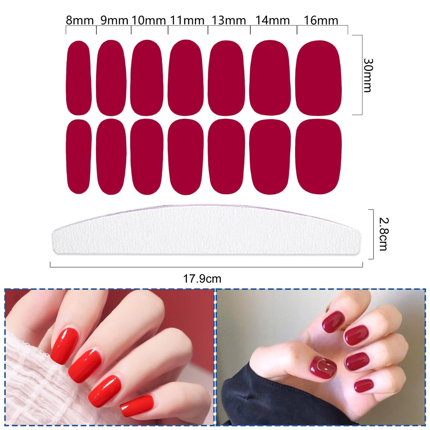 YECIRALA 20 Sheets 280 Pcs Red Nail Stickers Full Nail Wraps，Solid Nail Polish Strips for Women Girls Solid Nail Polish Stickers Stick On Nails Self Adhesive Gel Strips Press On Nails