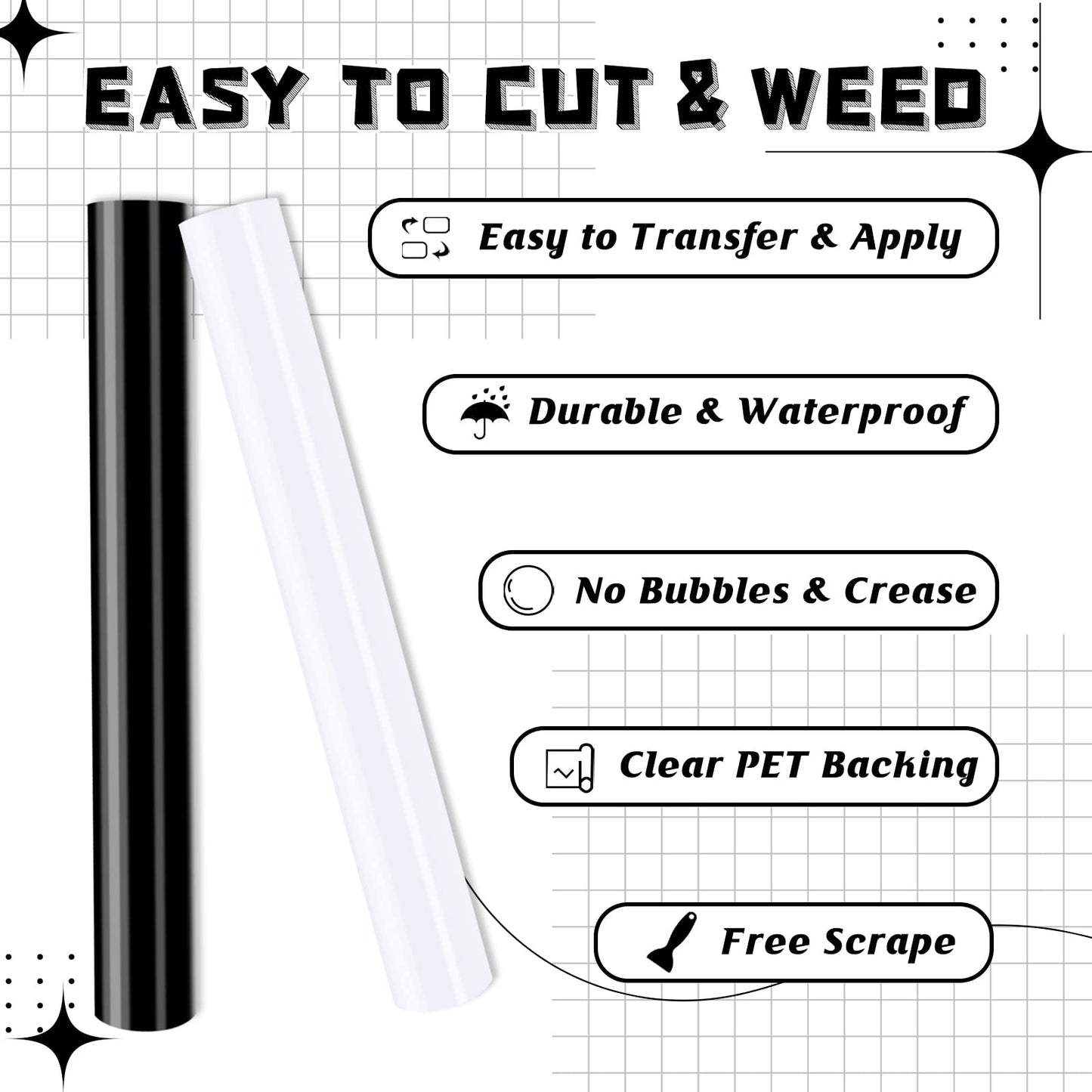 HTVRONT Permanent Vinyl Roll with Transfer Tape, 12" x 14FT Black & White Adhesive Vinyl Compatible with Cricut Cutting Machine, Silhouette - 2 Rolls Easy to Weed & Transfer