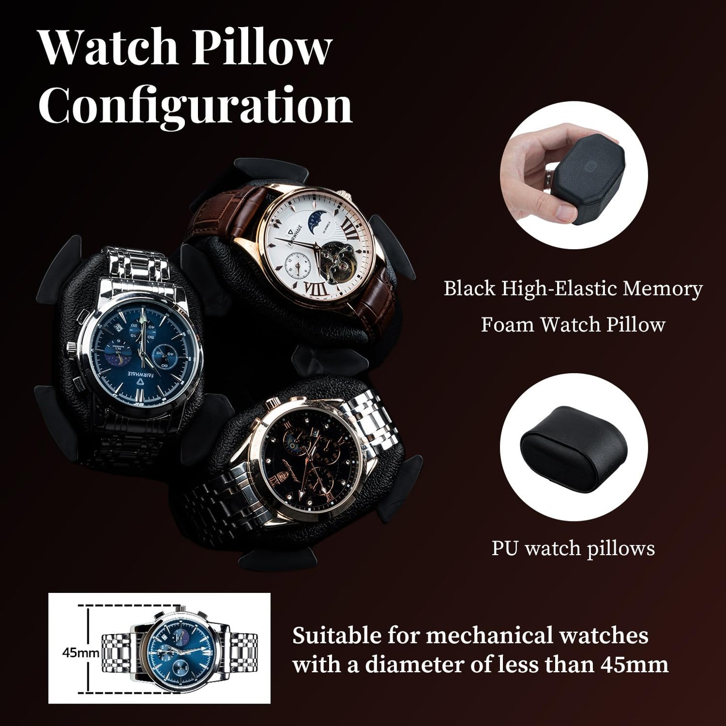 Mcbazel Watch Winder for Automatic Watches, 6 Watch Winder + 6 Storage Case, Watches Winder Box with Super Quiet Motor, Blue LED Light, Memory Foam Pillows, Gift for Men & Women - Black