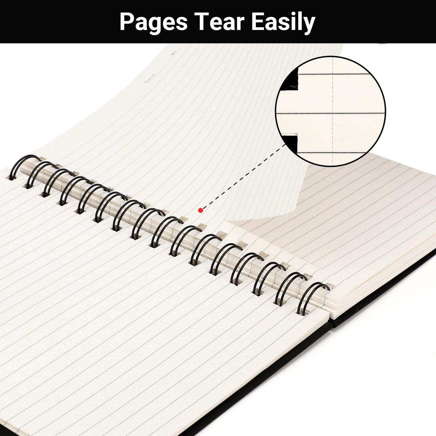 EUSOAR Spiral College Ruled Notebook, 12packs A5 5.5" x 8.3" 160Pages/ 80Sheets, Black Thick Hardcover, Tear-off 100GSM Lined Paper, 1 Subject Notepad for Office Meeting Business School Note Taking