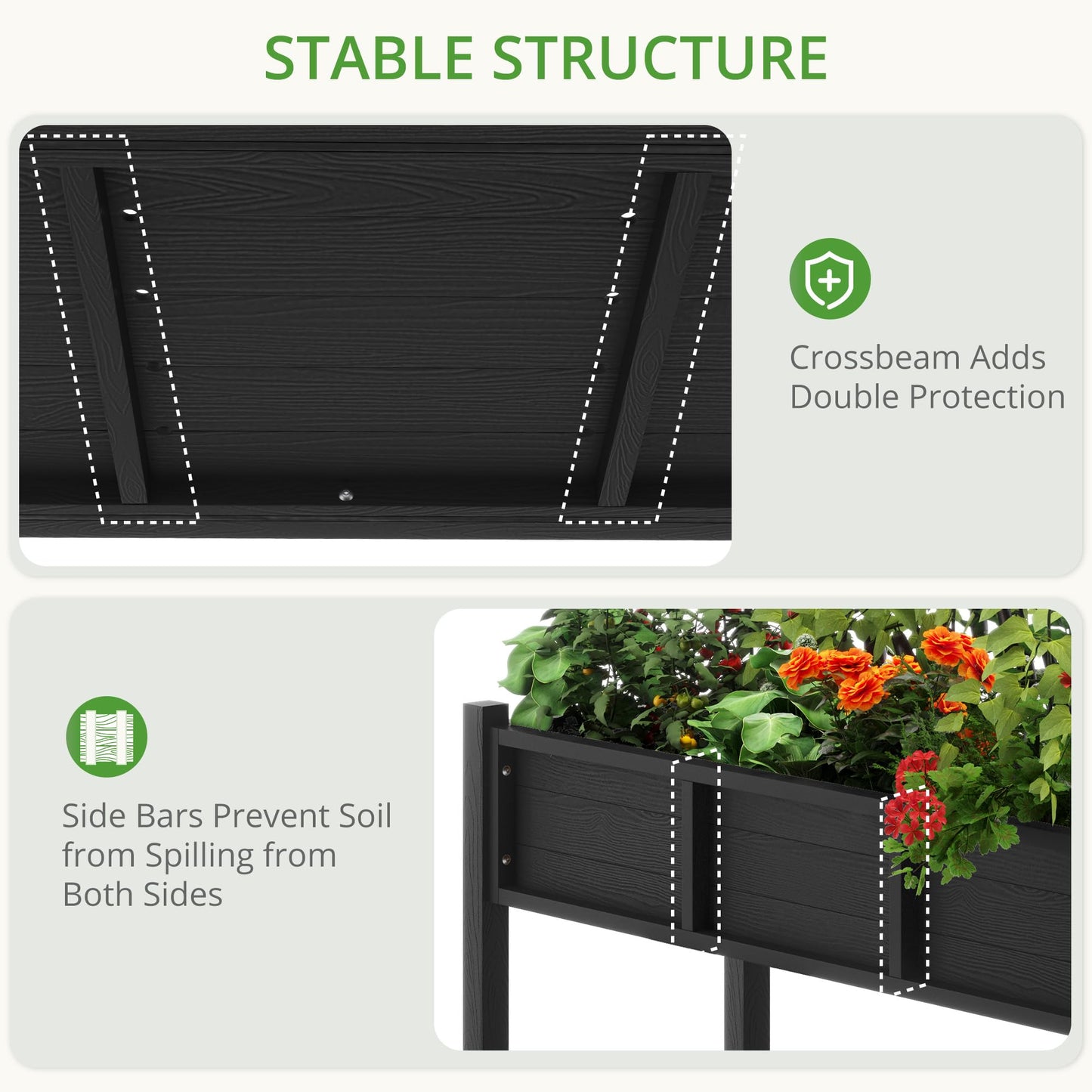 LUE BONA Raised Garden Bed with Tools, 45*18*29 in, Poly Elevated Planter Box with Legs And Storage Shelf, Weather Resistant, 3-Year Warranty, Standing Growing Bed Herb Planter for Vegetable, Black