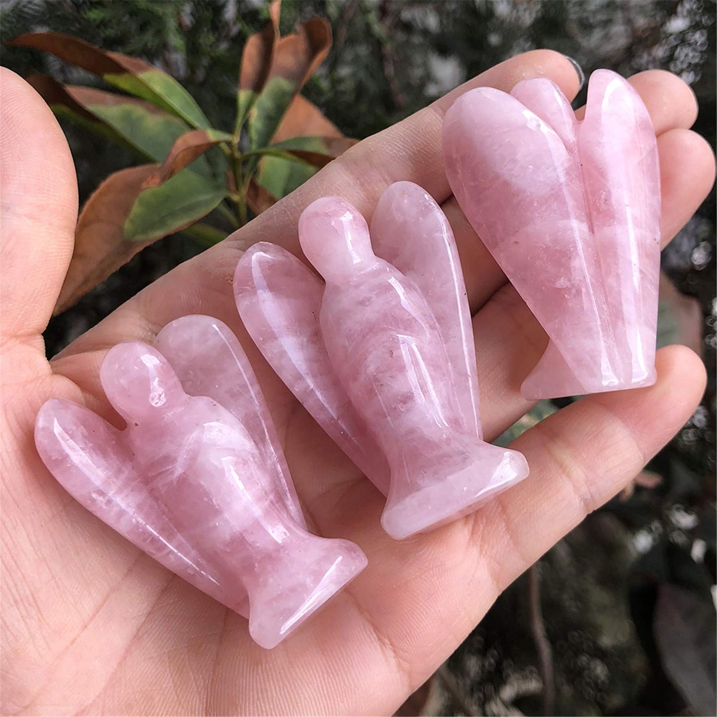 favoramulet 2 Inches Rose Quartz Crystal Pray Guardian Angel Statue, Carved Healing Peace Angel with Wing Figurine Pocket Stone