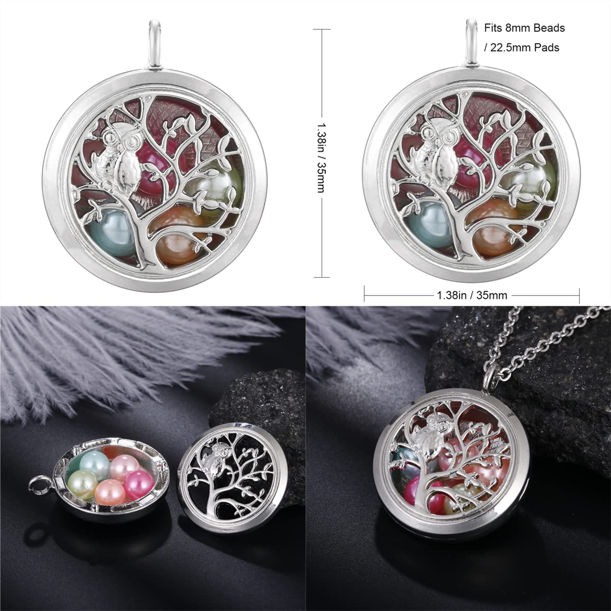 Vie jeune 5pcs Mixed Pearl Cage Floating Pendant Aroma Diffuser Charms Stainless Steel Tone Perfume Essential Oil Diffuser Necklace Pendant Locket Jewelry (Style 1)