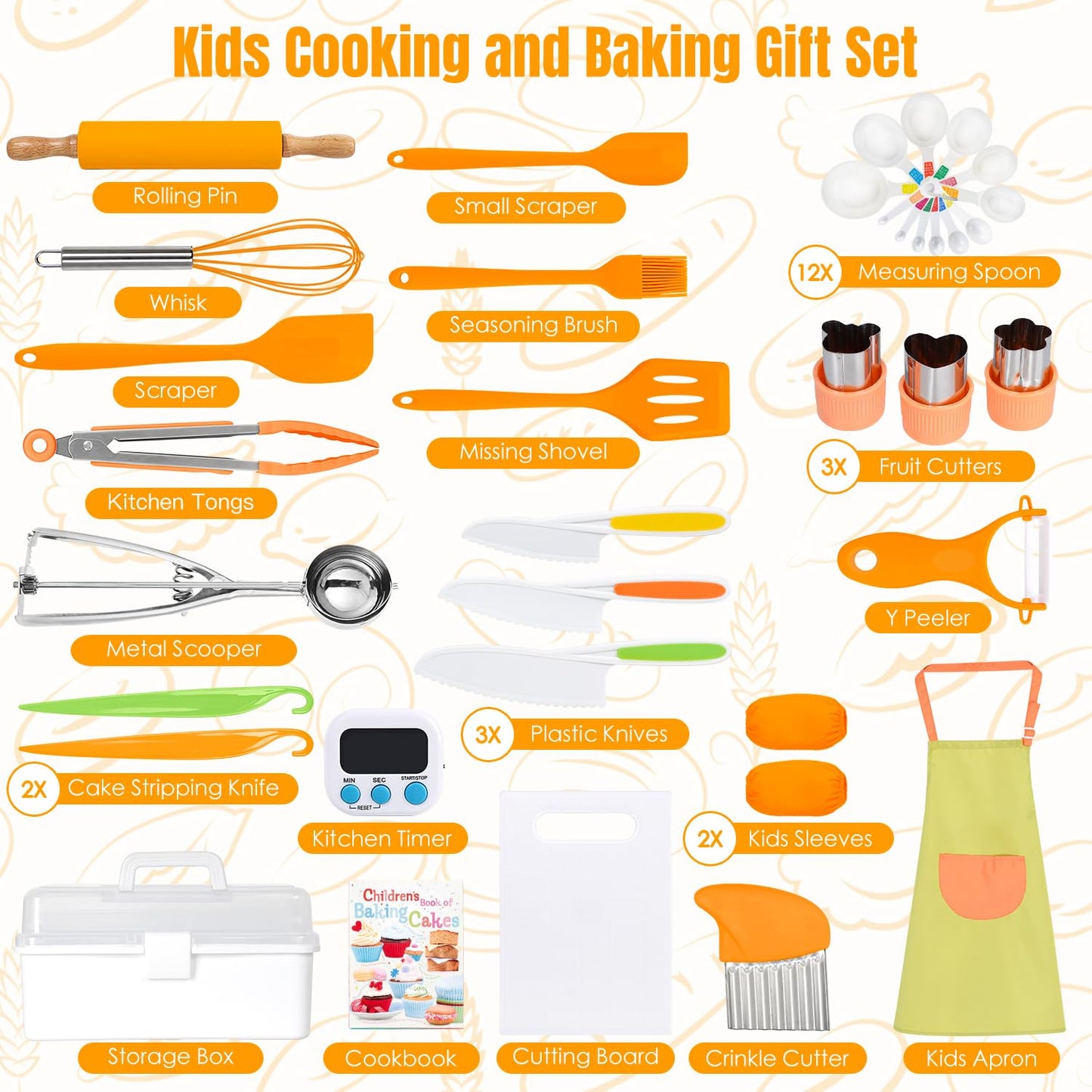 Kids Cooking Sets Real, Kids Cooking and Baking Gift Set with Storage Case Timer Kid Safe Knives Cutting Board, Toddler Real Kitchen Accessories, Birthday Gifts for Girls Boys Age 3 - 8
