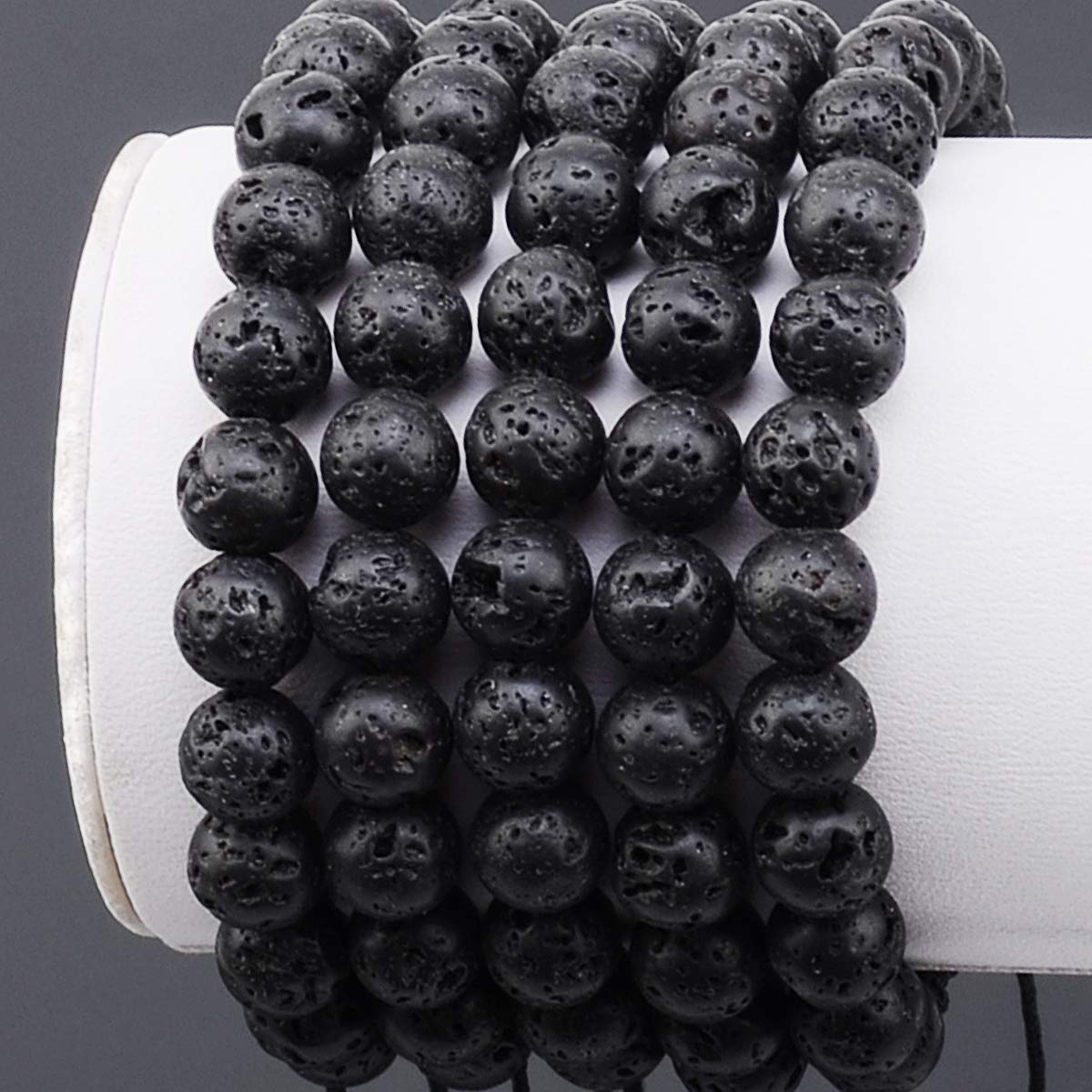 MASSIVE BEADS Natural Earth Lava Rock 8mm Braided Macrame Bracelet Gemstone Gifts(Black Lave, 8mm)