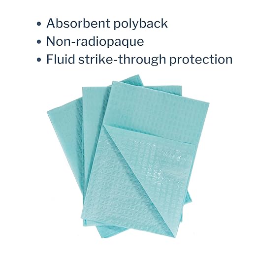 McKesson Disposable Towels [Pack of 500] for Dental Bibs, Nails, Tattoo, Dentist, Medical - 13 x 18 in, 2-Ply Tissue with Poly Back, Waffle Embossed, Blue