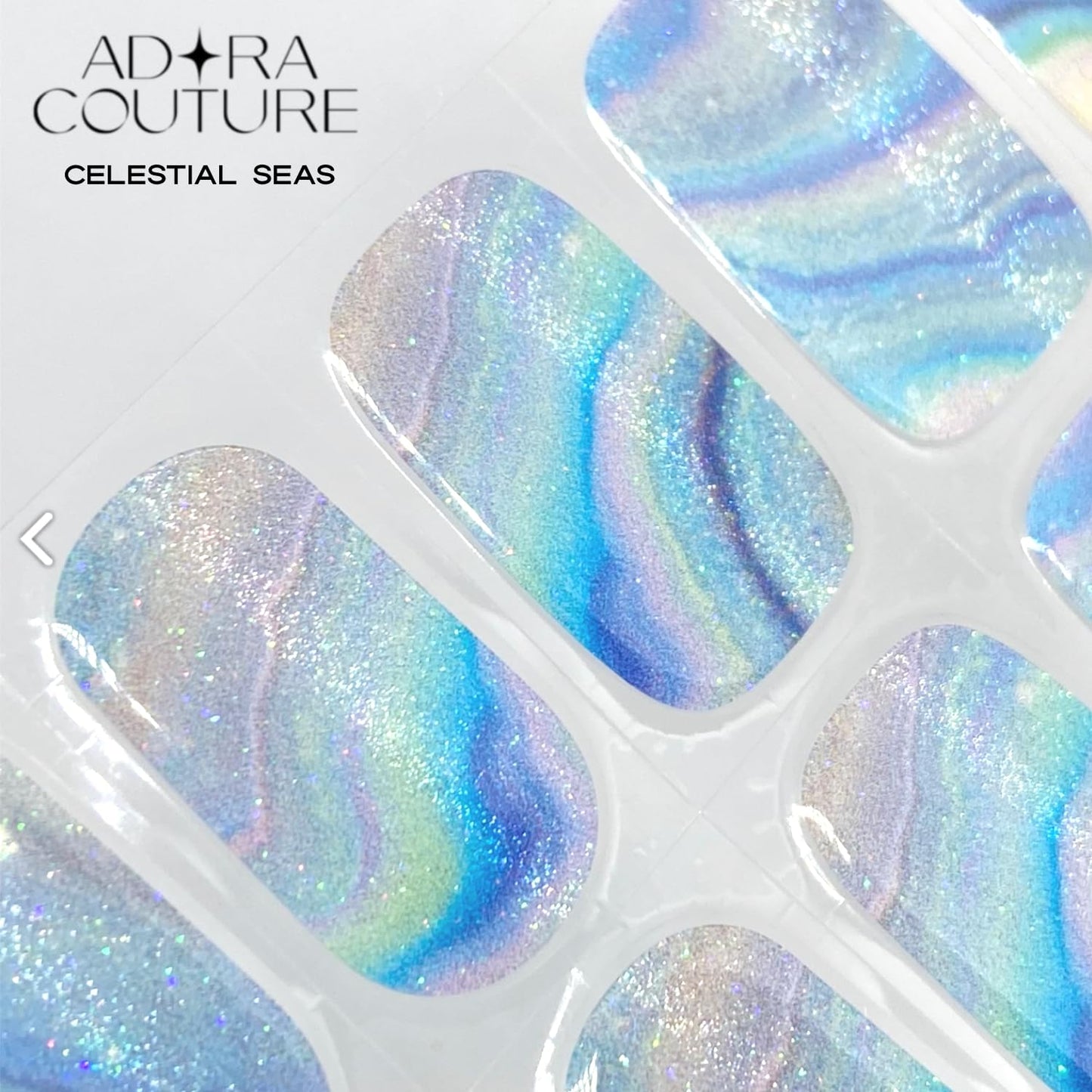 Adora Couture Semi Cured Gel Nail Strips with 20 Pieces - UV Gel Stickers, Manicure Kit, Easy Application Wraps Includes Prep Pads, Nail File, Wooden Stick - UV Light Required (Blue Sea)