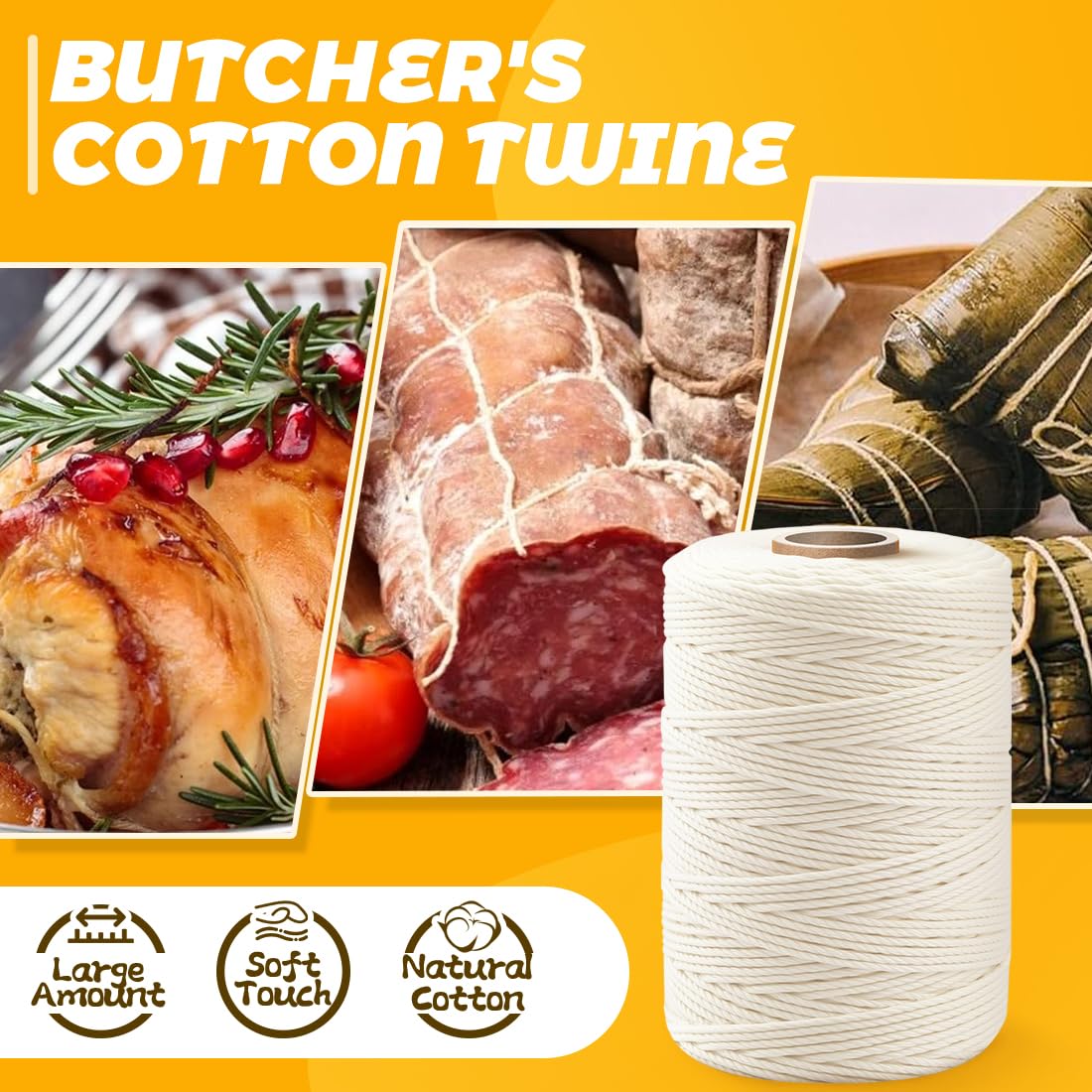 PerkDecor 6,000ft (600ft x 10Rolls) Butchers Twine 2mm Cotton String for Cooking Kitchen Meat Turkey Sausage Roasting Baking Gift Wrapping DIY Crafts Crocheting Knitting