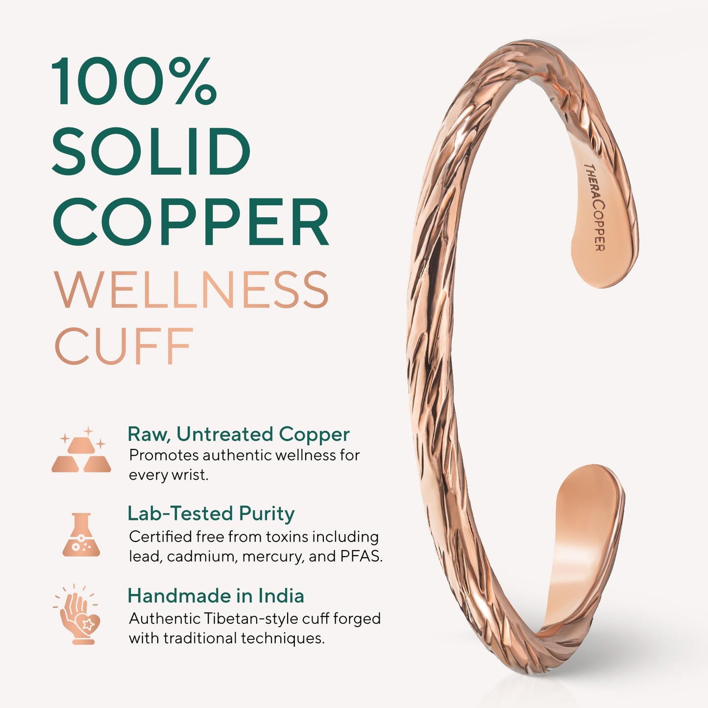 TheraCopper Copper Bracelet for Men & Women — 100% Pure Copper Bracelets — Raw, Solid & Uncoated Authentic Handmade Tibetan Bracelet Cuff Bangles (Distressed)