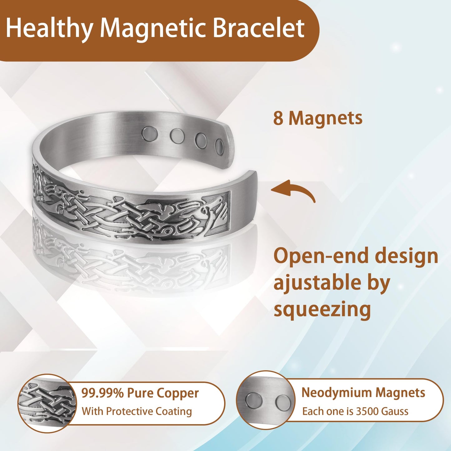 EnerCoppeX Copper Magnetic Bracelet for Women - Detox Jewelry with 3500 Gauss Magnet, Adjustable Cuff Bangle (L)
