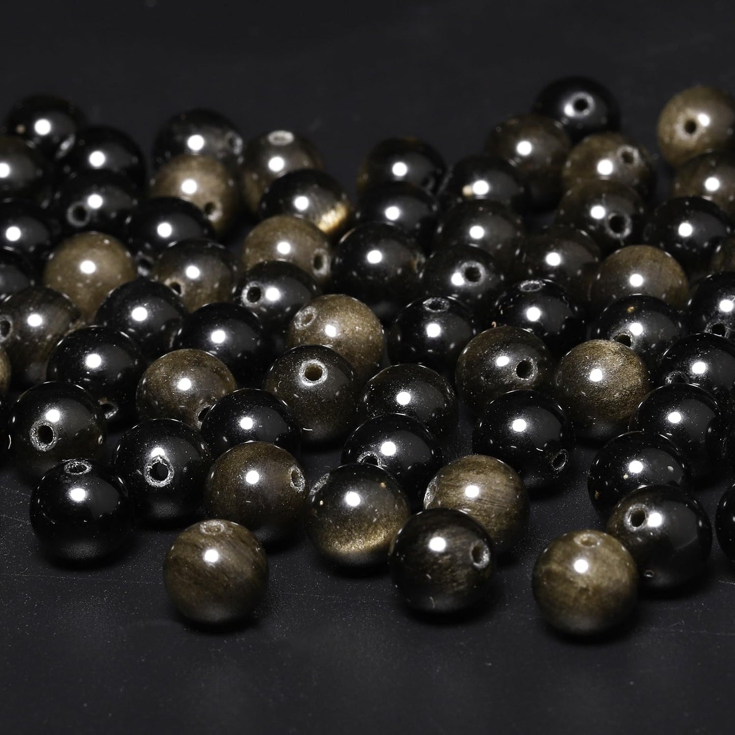 60pcs 6mm Natural Stone Beads Gold Obsidian Beads Energy Crystal Power Gemstone for Jewelry Making, DIY Bracelet Necklace